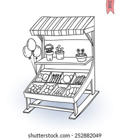  Fruit and vegetable stall, vector illustration