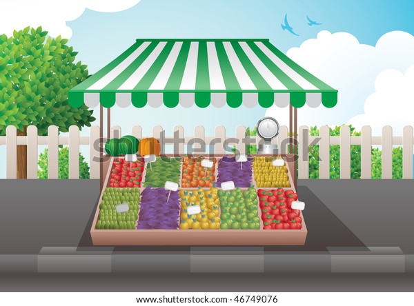 Fruit Vegetable Stall Vector Illustration Elements Stock Vector ...