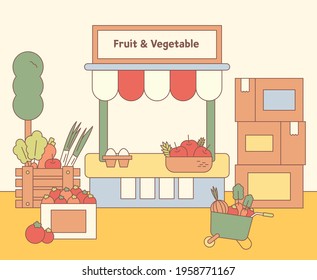 A fruit vegetable store's box is full of produce. flat design style minimal vector illustration.
