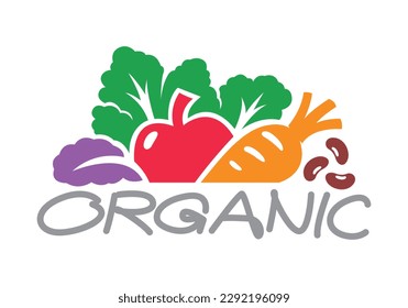 Símbolos de frutas y verduras juntos, gráficos de estilo plano sobre fondo blanco