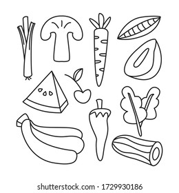 fruit and vegetable vector elements hand drawn doodle line theme