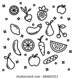 Fruit and Vegetable Vector Icon Element Illustration 