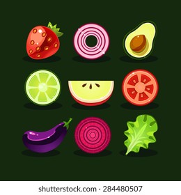 Fruit and vegetable vector. Modern flat design. Healthy food icons.
