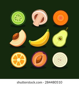 Fruit and vegetable vector. Modern flat design. Healthy food icons.