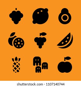 fruit, vegetable, wet and black icon set. Vector illustration for web and design.