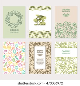 Fruit and vegetables backgrounds set illustration