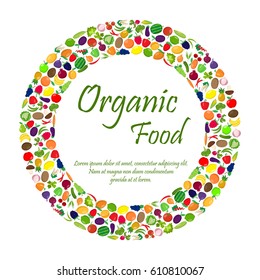 Fruit and vegetables in circle shape with sample text