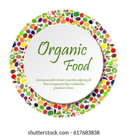 Fruit and vegetables in circle shape with text