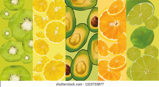 Fruit and vegetables close up. Banner. Vector illustration. Concept healthy food