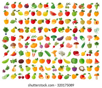 Fruit And Vegetables Color Icons Set