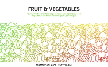 Fruit and Vegetables Concept. Vector Illustration of Line Website Design. Banner Template.