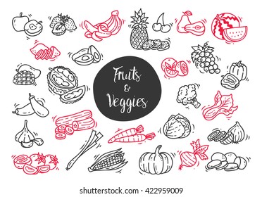 Fruit and vegetables doodle