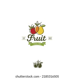 Fruit vegetables farm agricultural food vegetarian vintage vector logo