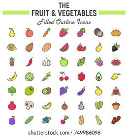 Fruit and Vegetables filled outline icon set