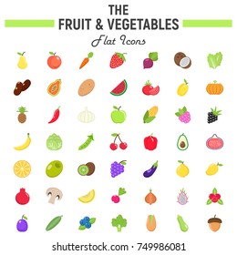 Fruit and Vegetables flat icon set, food symbols