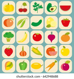 Fruit and vegetables flat icons collection. 
