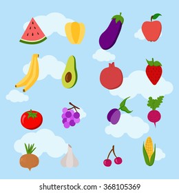 fruit and vegetables. Food set. Healthy food. Cooking.