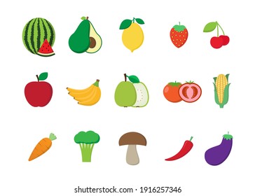 Fruit and vegetables fresh on white background vector design