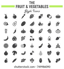 Fruit and Vegetables glyph icon set, food symbols