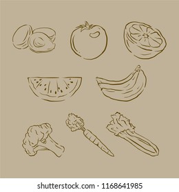Fruit and Vegetables hand drawn collection