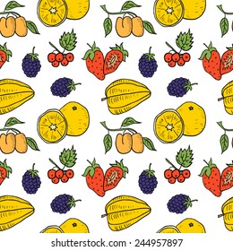 Fruit and Vegetables Hand Drawn Color Seamless