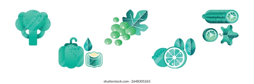 Conjunto de Vector de pictograma plano e icono de frutas y verduras