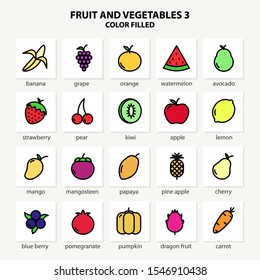 Fruit and Vegetables Icon Set 3 - Color filled EPS