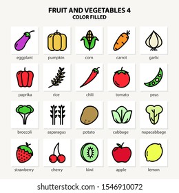 Fruit and Vegetables Icon Set 4 - Color filled EPS