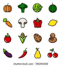 Fruit and vegetables icon set. Fruit and Healthy food with elements for mobile concepts and web apps