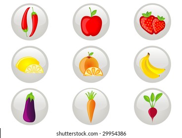 Fruit and vegetables icon set. Vector illustration.