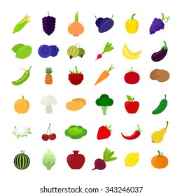 Fruit and vegetables icons. Isolated on white background. Vector illustration.