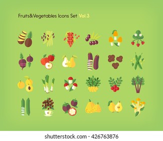 Fruit and vegetables icons set. Flat vector illustration.