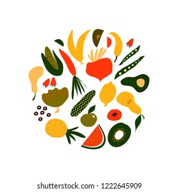 Fruit and vegetables ilustration for your logo, site, background 