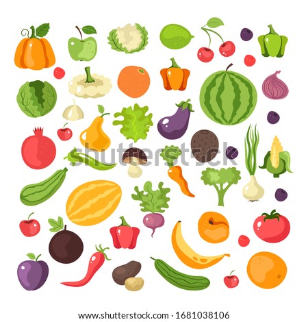 Fruit and vegetables isolated collection set icon. Vector flat graphic cartoon illustration design