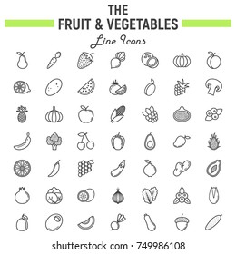 Fruit and Vegetables line icon set, food symbols