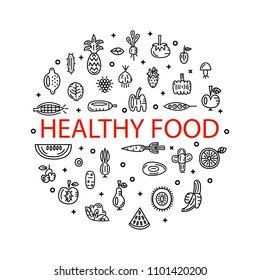 Fruit and vegetables. Line icons set. Vector illustration