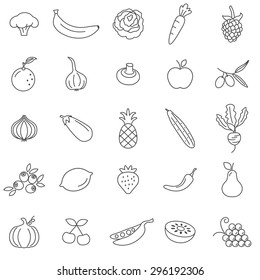 Fruit and vegetables line icons set.Vector