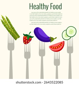 Fruit and vegetables on forks vector illustration