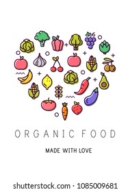 Fruit and vegetables. Organic food. Line icon. Outline stroke.