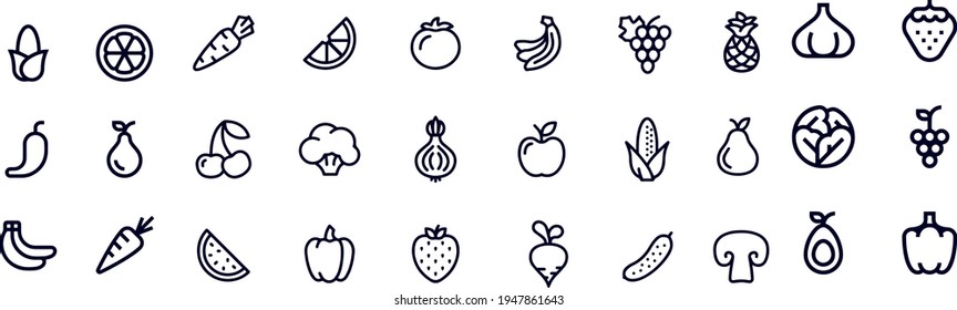  Fruit and  Vegetables Outline Icons Editable Stroke vector design 