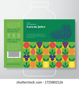 Fruit and Vegetables Pattern Juice Label Template. Abstract Vector Packaging Design Layout. Modern Typography Banner with Hand Drawn Blackberry with a Slice Silhouette Background. Isolated.