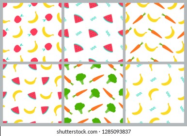 Fruit and vegetables seamless pattern. Vector illustration.