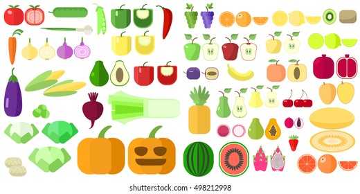 Fruit and vegetables set. Vector flat products