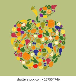 Fruit and vegetables in shape apple