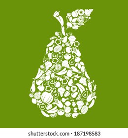 Fruit and vegetables in shape pear