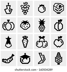 Fruit and Vegetables vector icons set on gray 