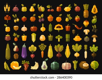 fruit and vegetables  vector logos design template. fresh food or gardening, horticulture icons. flat illustration