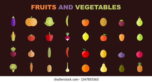 Fruit and vegetables vector set. Ready for healthy and natural products. Organic food for your designs.