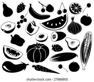 Fruit and vegetables. Vector silhouettes