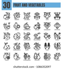 Fruit and Vegetables,Thin Line and Pixel Perfect Icons